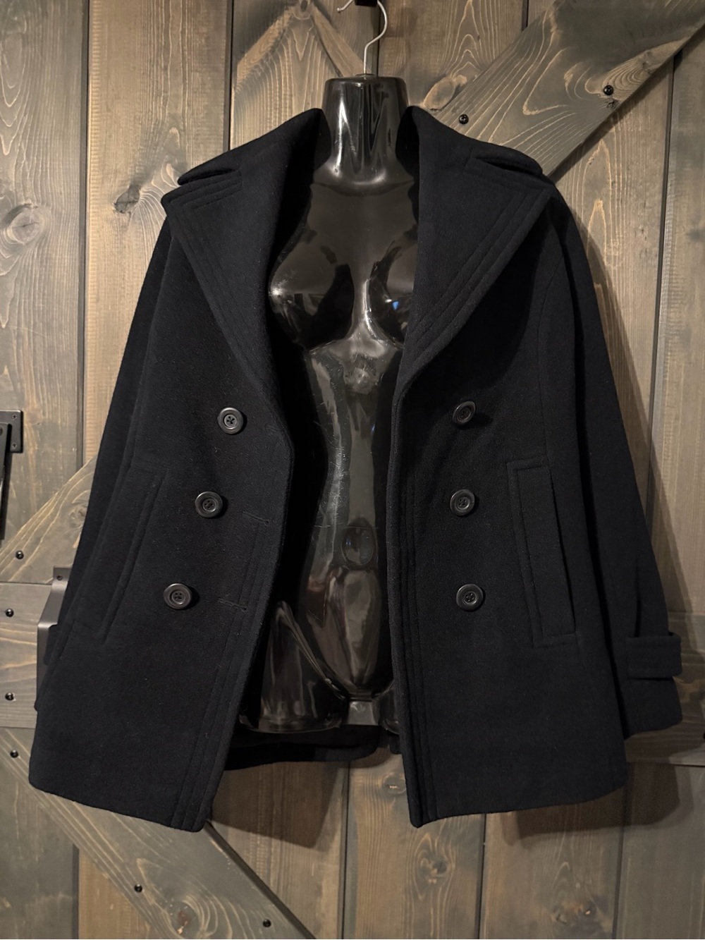 Austin Trading Co Black Wool Blend Peacoat - Classic Double-Breasted Style Small